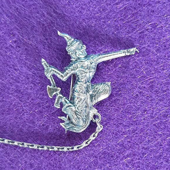 Rare Antique 1920s Siam Sterling Silver Mekkala & Ramasoon Sweater Cloak Pin - Picture 4 of 10